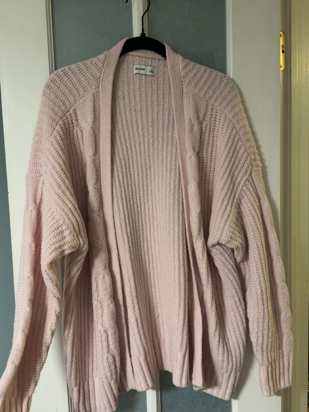 Hollister Light Pink Cable-Knit Open Cardigan Sweater